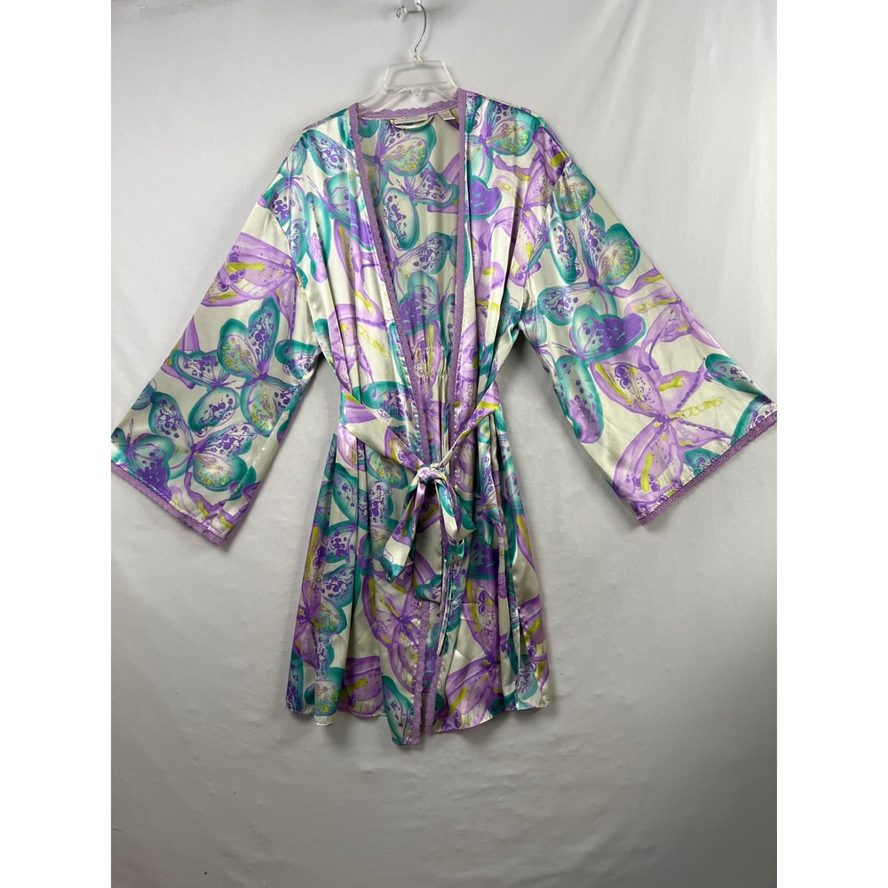 Valerie Stevens Butterfly Robe & Nightgown Set Womens XL Purple Satin Loungewear - Picture 2 of 12